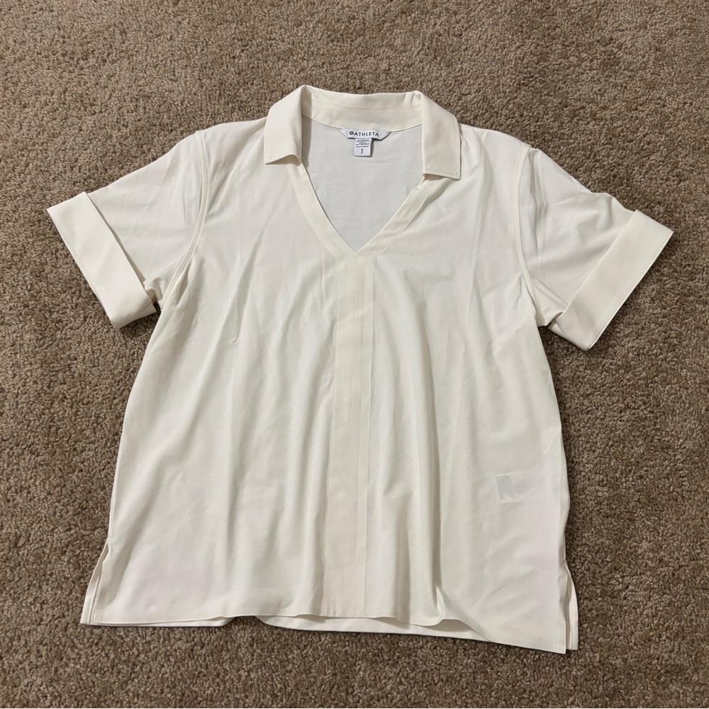 Athleta women's V-neck short-sleeve polo relaxed fit Size Small - Picture 3 of 6